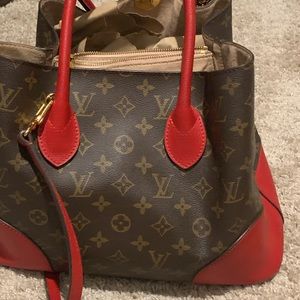 LV brown monogram with red